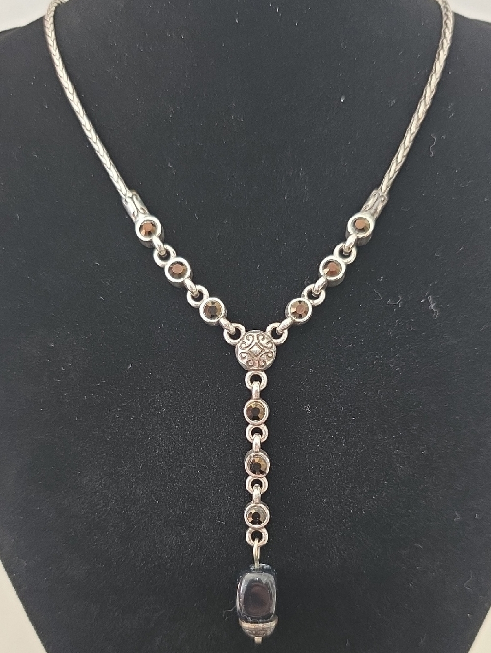 Brighton Silver-Tone Necklace Earrings & Bracelet with Black Beads